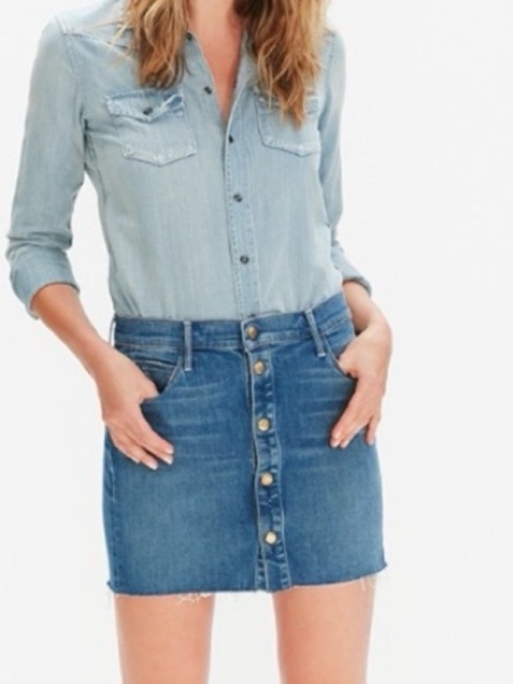 Mother The Snap Down Mini Denim Skirt